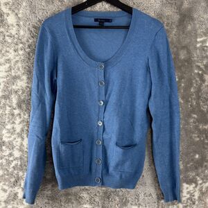 Boden Size 12 Scoop Neck Stretch Cardigan Sweater Blue Button Pockets